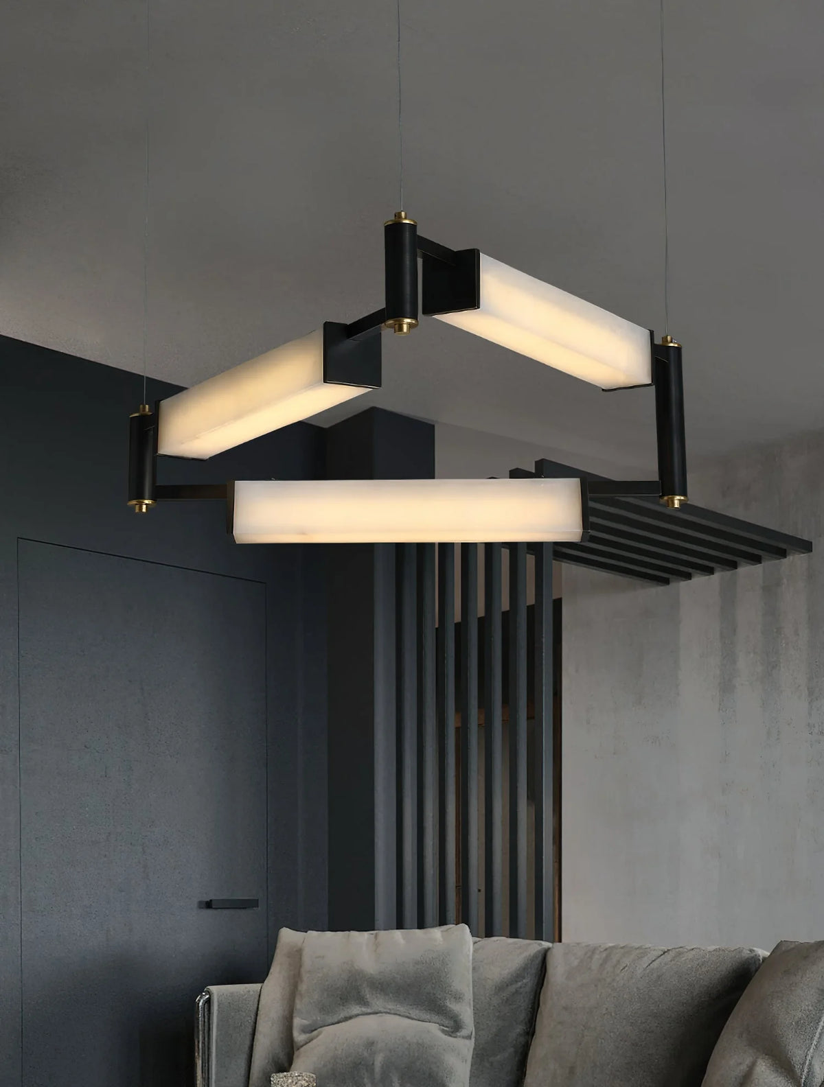 Chandelier | Brass Body & Alabaster Shade & Integrated LED | 78 cm