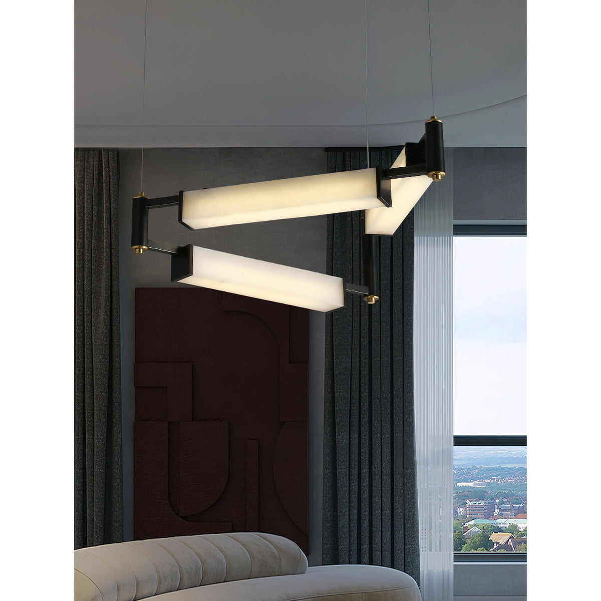 Chandelier | Brass Body & Alabaster Shade & Integrated LED | 78 cm