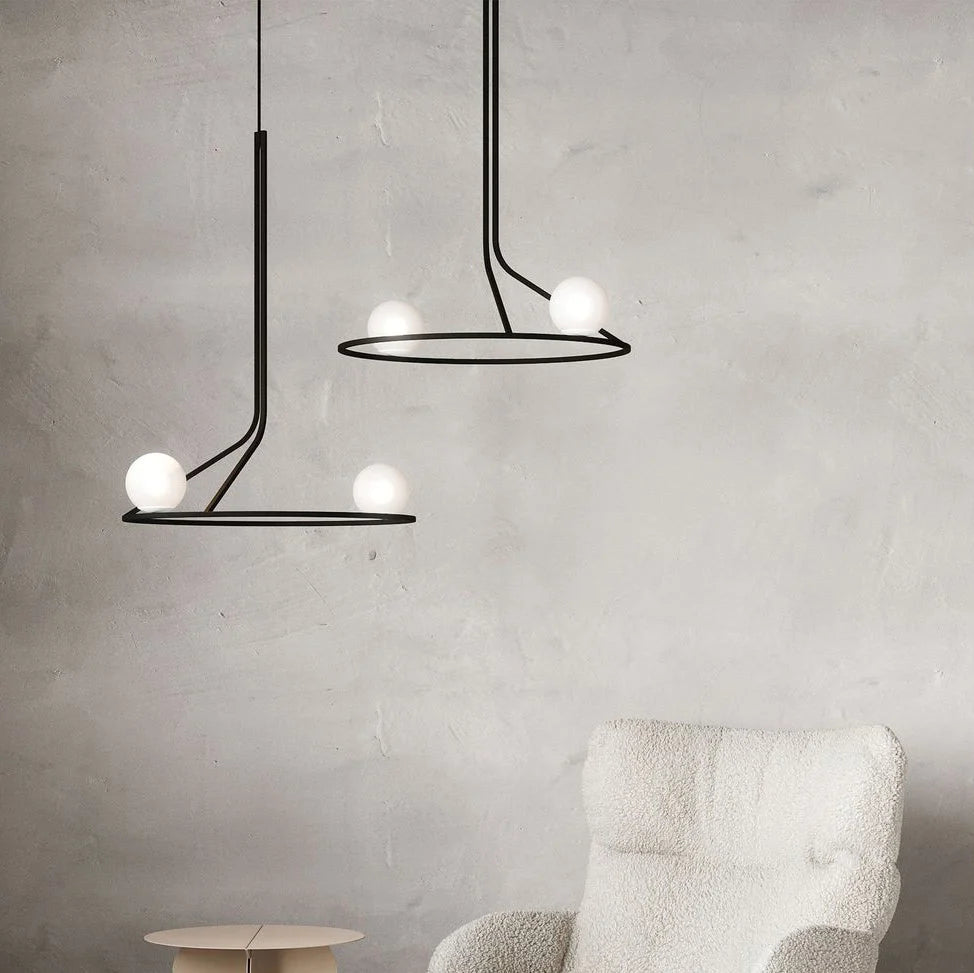 Chandelier | Brass Body & Glass Shades | Dual-Head 55 cm Diameter