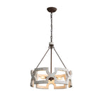 Chandelier | Rustic Aged Wood & Iron Accents | 3-Bulb