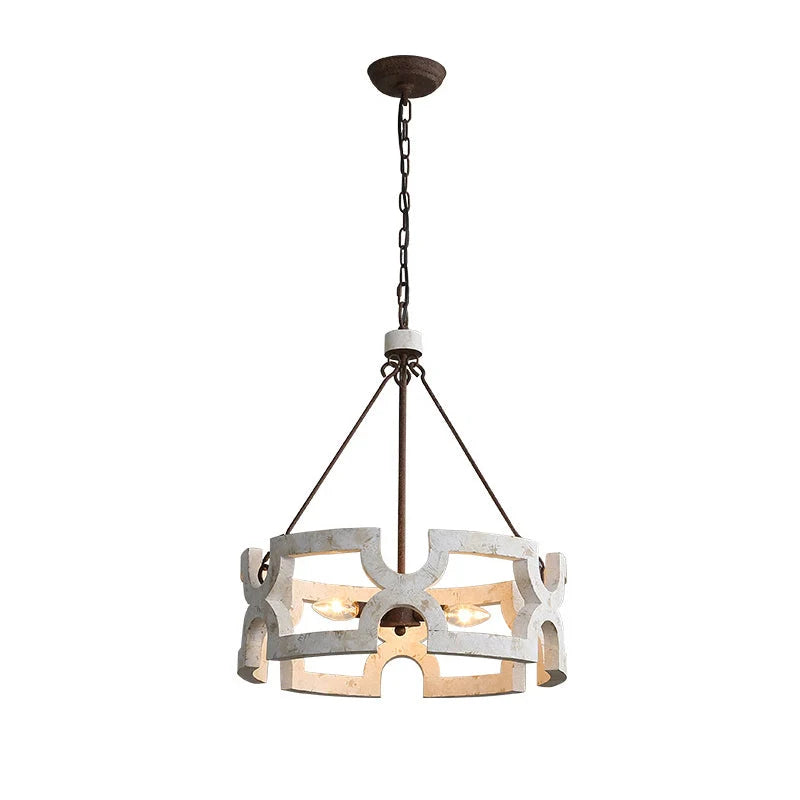 Chandelier | Rustic Aged Wood & Iron Accents | 3-Bulb