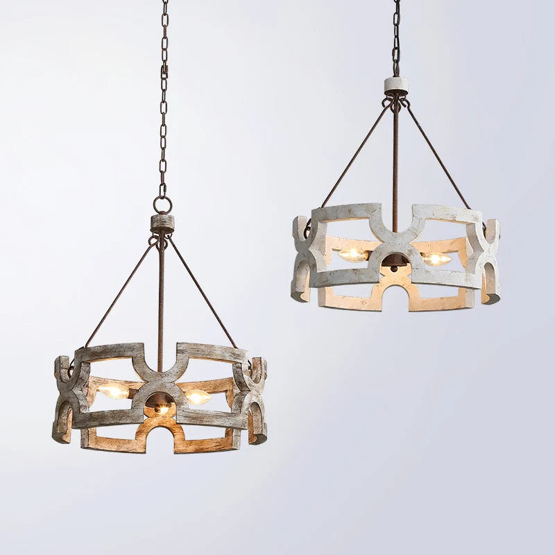 Chandelier | Rustic Aged Wood & Iron Accents | 3-Bulb