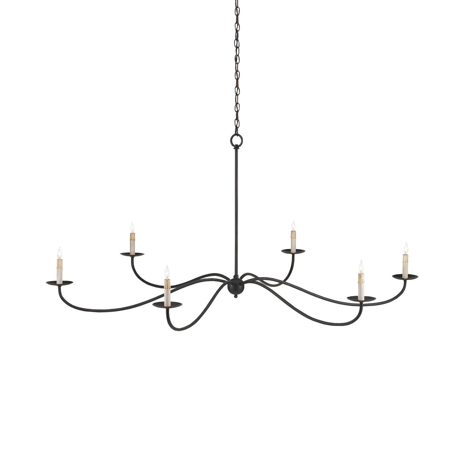 Chandelier | Candle-Style Iron Arms & Brass Body | 6 Lights