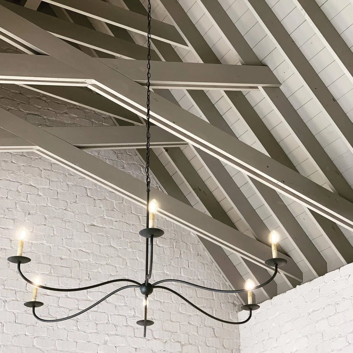 Chandelier | Candle-Style Iron Arms & Brass Body | 6 Lights