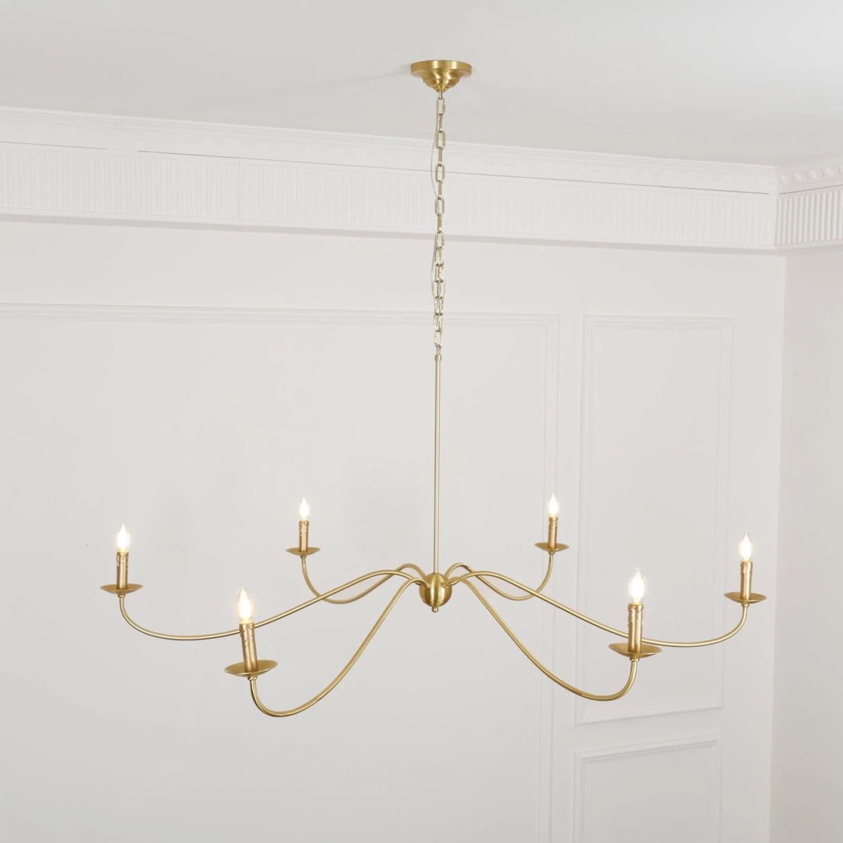 Chandelier | Candle-Style Iron Arms & Brass Body | 6 Lights