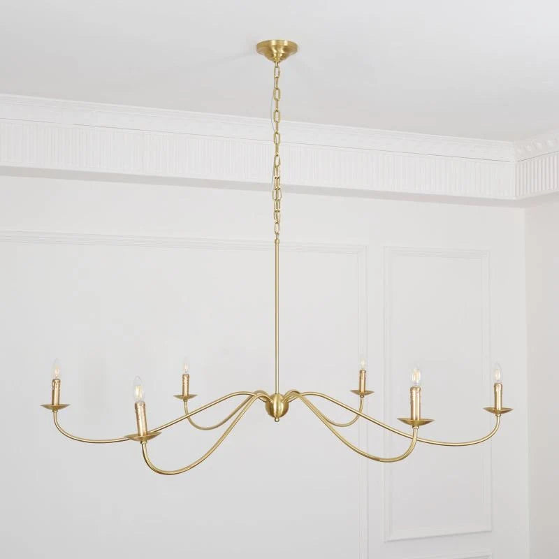 Chandelier | Candle-Style Iron Arms & Brass Body | 6 Lights