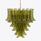 Chandelier | Layered Green Petal Glass | Satin Brass Frame, 80 cm