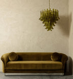Chandelier | Layered Green Petal Glass | Satin Brass Frame, 80 cm