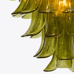 Chandelier | Layered Green Petal Glass | Satin Brass Frame, 80 cm