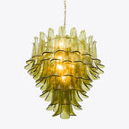 Chandelier | Layered Green Petal Glass | Satin Brass Frame, 80 cm