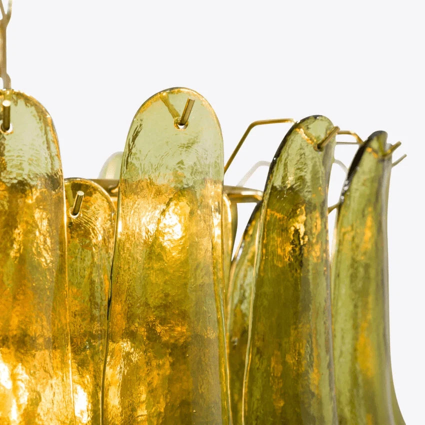 Chandelier | Layered Green Petal Glass | Satin Brass Frame, 80 cm