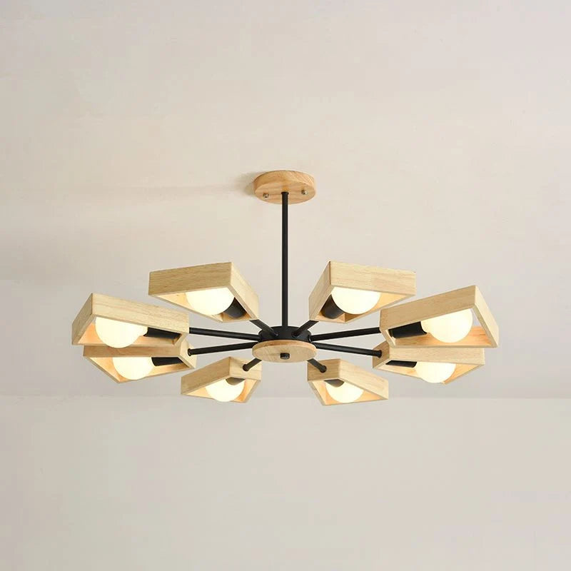 Chandelier | Sputnik Geometric Design | Solid Wood Shades & Metal Frame