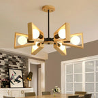 Chandelier | Sputnik Geometric Design | Solid Wood Shades & Metal Frame