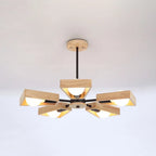 Chandelier | Sputnik Geometric Design | Solid Wood Shades & Metal Frame