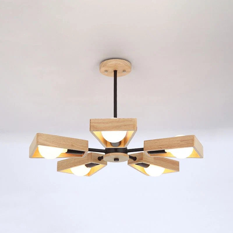 Chandelier | Sputnik Geometric Design | Solid Wood Shades & Metal Frame