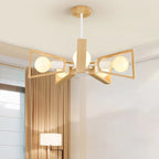 Chandelier | Sputnik Geometric Design | Solid Wood Shades & Metal Frame