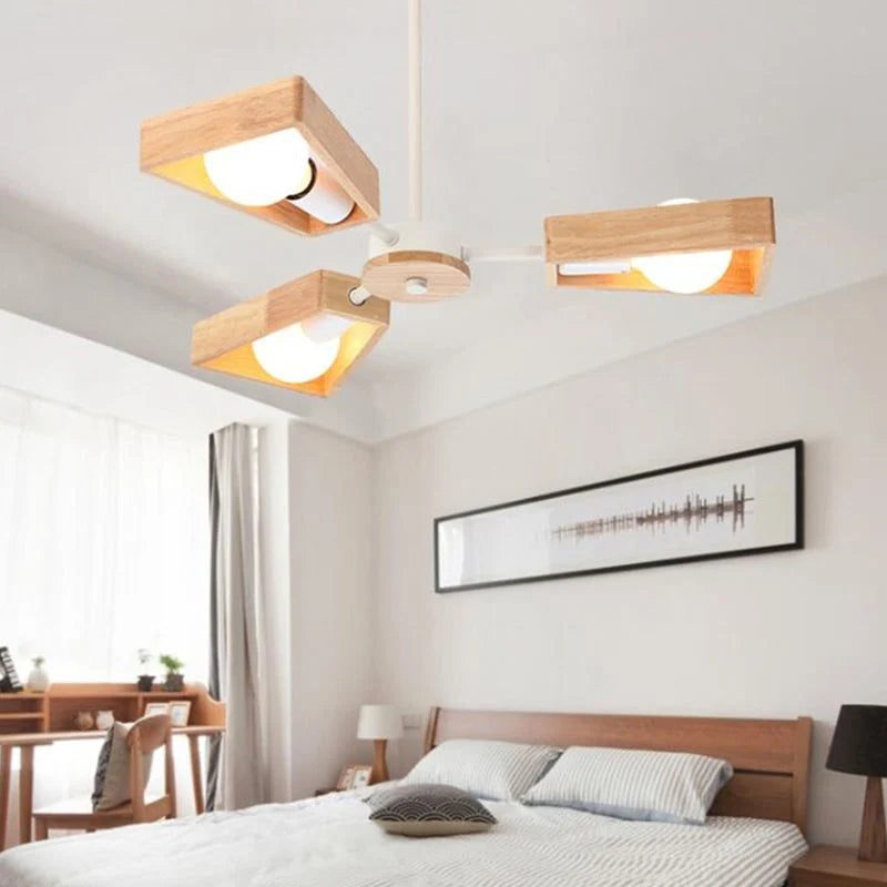 Chandelier | Sputnik Geometric Design | Solid Wood Shades & Metal Frame