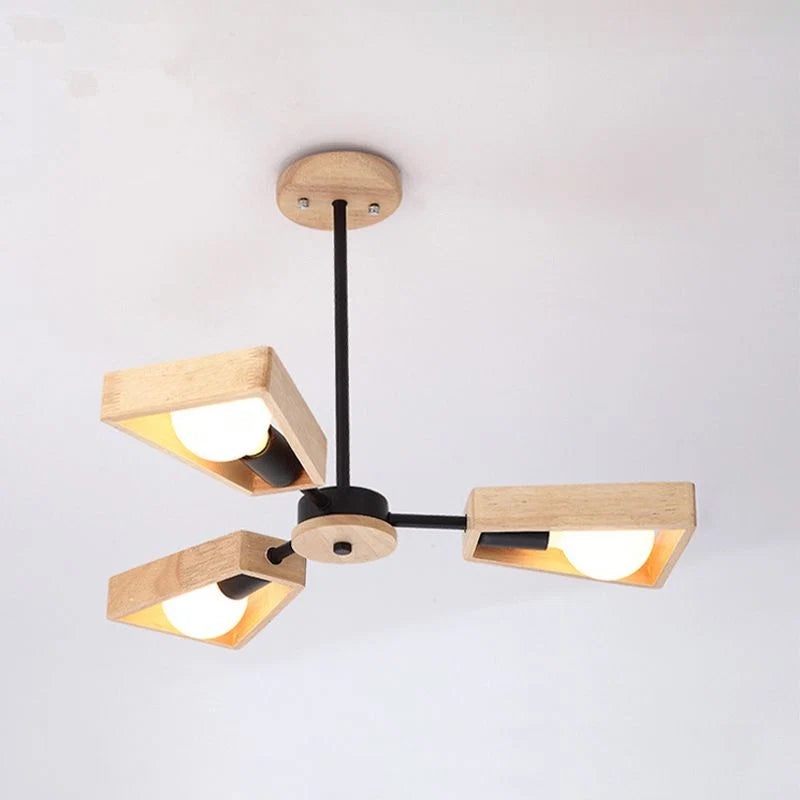 Chandelier | Sputnik Geometric Design | Solid Wood Shades & Metal Frame