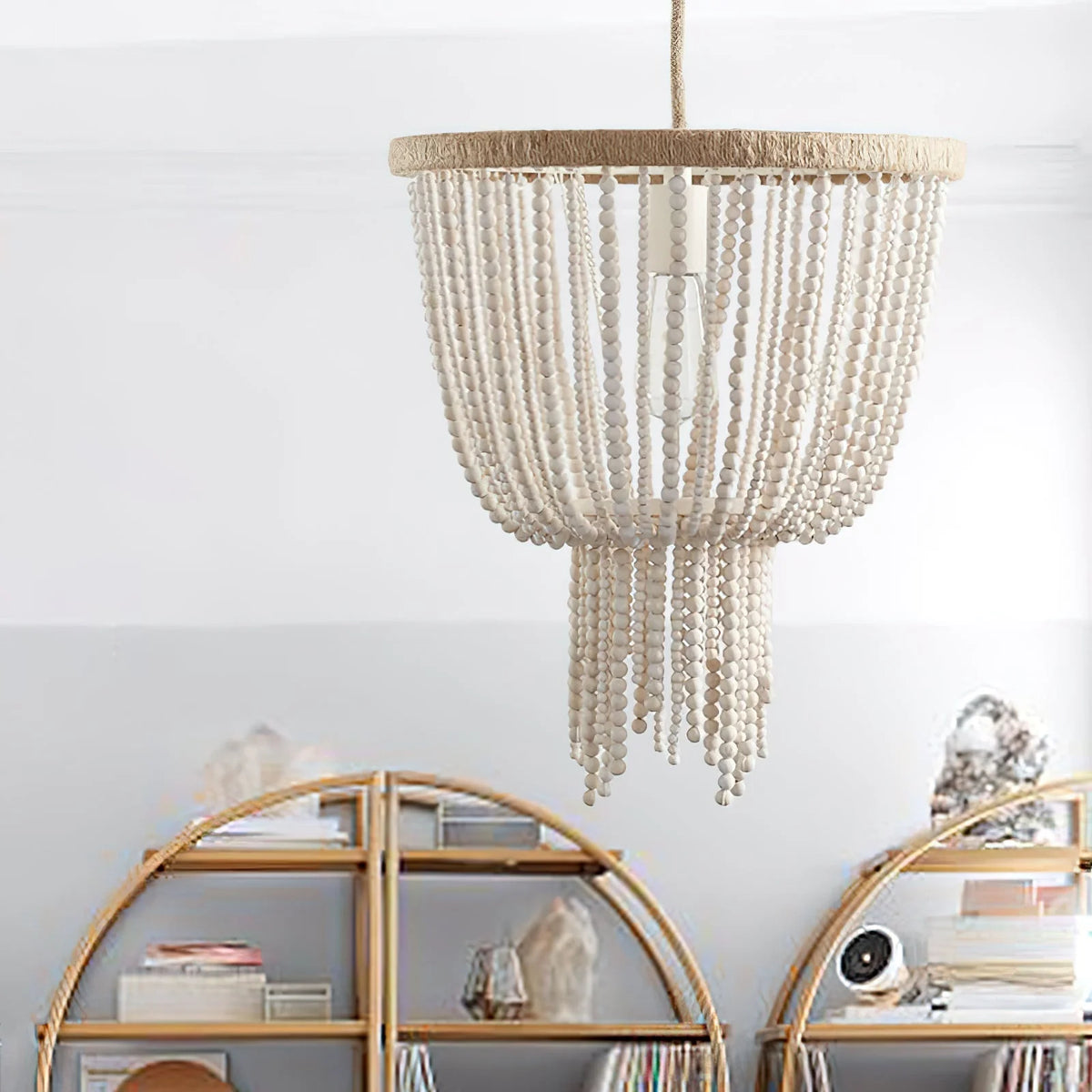 Chandelier | Wood Beaded & Hemp Rope | E26/E27 Socket