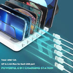 Charging Station | 6-Port Fast Charging & Smart IC | Includes 7 Cables
