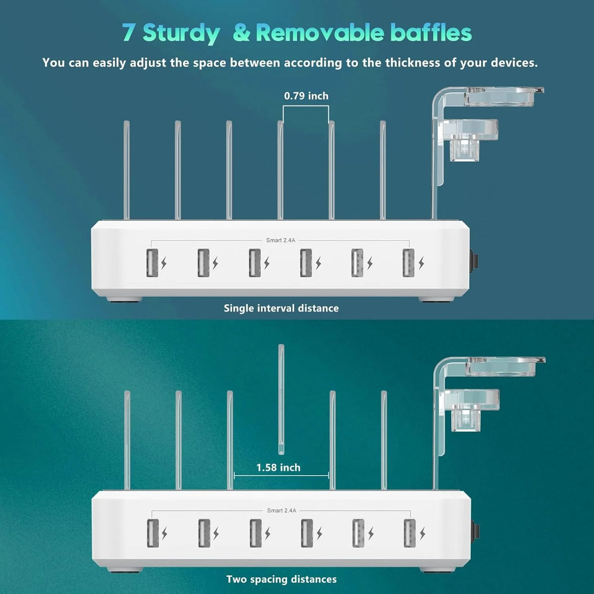 Charging Station | 6-Port Fast Charging & Smart IC | Includes 7 Cables