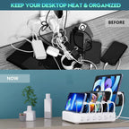 Charging Station | 6-Port Fast Charging & Smart IC | Includes 7 Cables