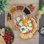 Cheese Board Set | Acacia Wood, Ceramic Bowls & Stainless Steel Knives | 4 Bowls & 4 Knives