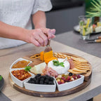 Cheese Board Set | Acacia Wood, Ceramic Bowls & Stainless Steel Knives | 4 Bowls & 4 Knives