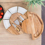 Cheese Board Set | Acacia Wood, Ceramic Bowls & Stainless Steel Knives | 4 Bowls & 4 Knives