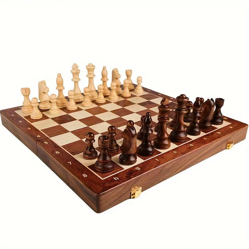 Chess Set | Hand-Carved Weighted Pieces & Foldable Walnut Board