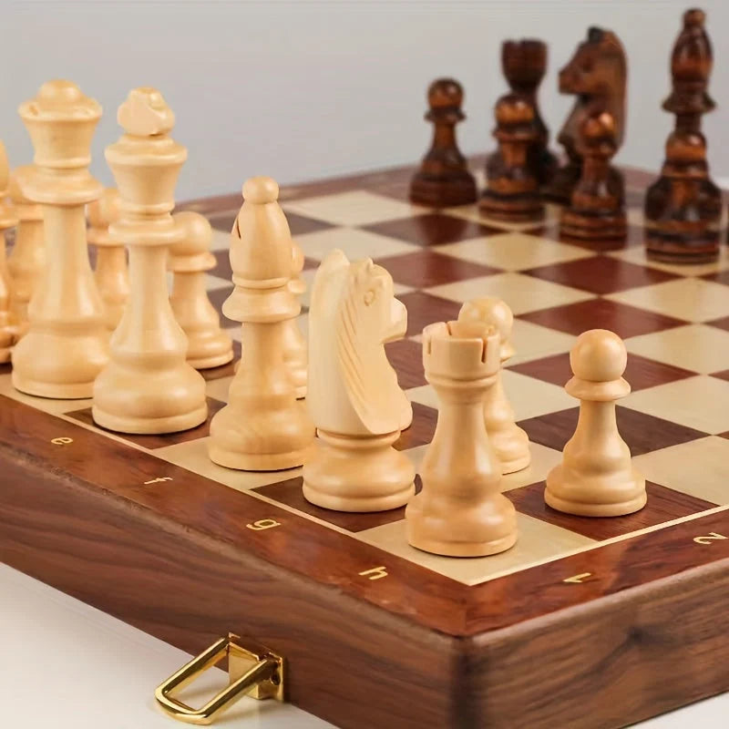 Chess Set | Hand-Carved Weighted Pieces & Foldable Walnut Board
