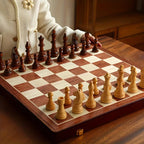 Chess Set | Hand-Carved Weighted Pieces & Foldable Walnut Board