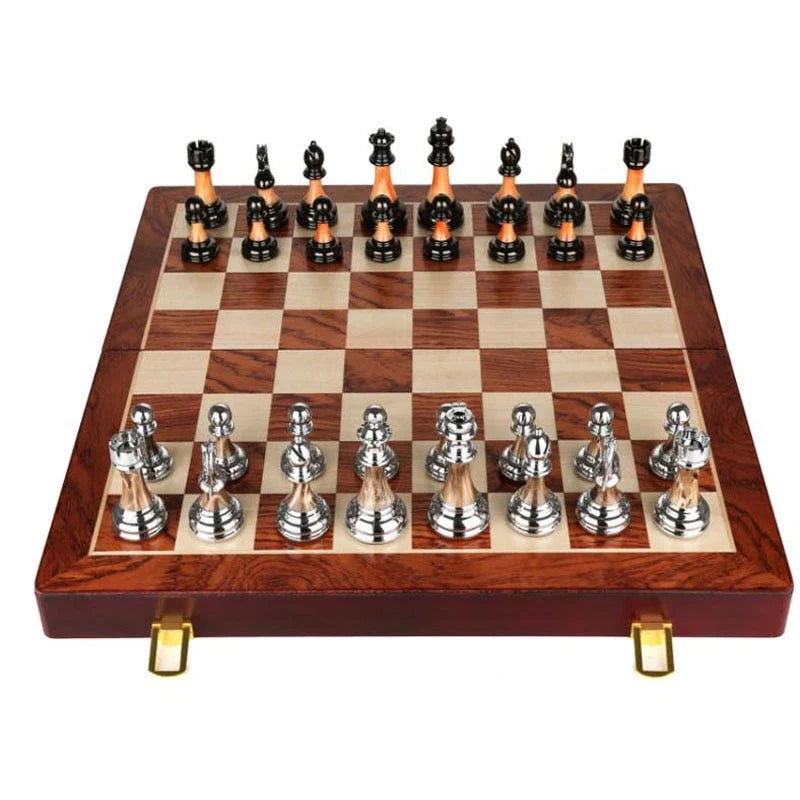 Chess Set | Wooden Board & Zinc Alloy Pieces | 42 x 42 cm