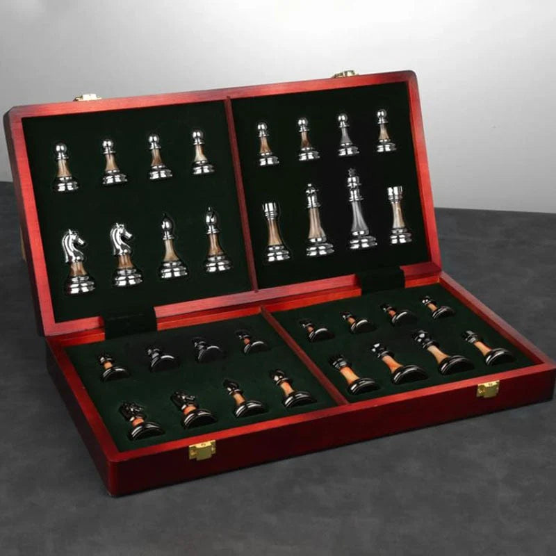 Chess Set | Wooden Board & Zinc Alloy Pieces | 42 x 42 cm