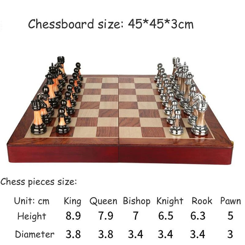Chess Set | Wooden Board & Zinc Alloy Pieces | 42 x 42 cm