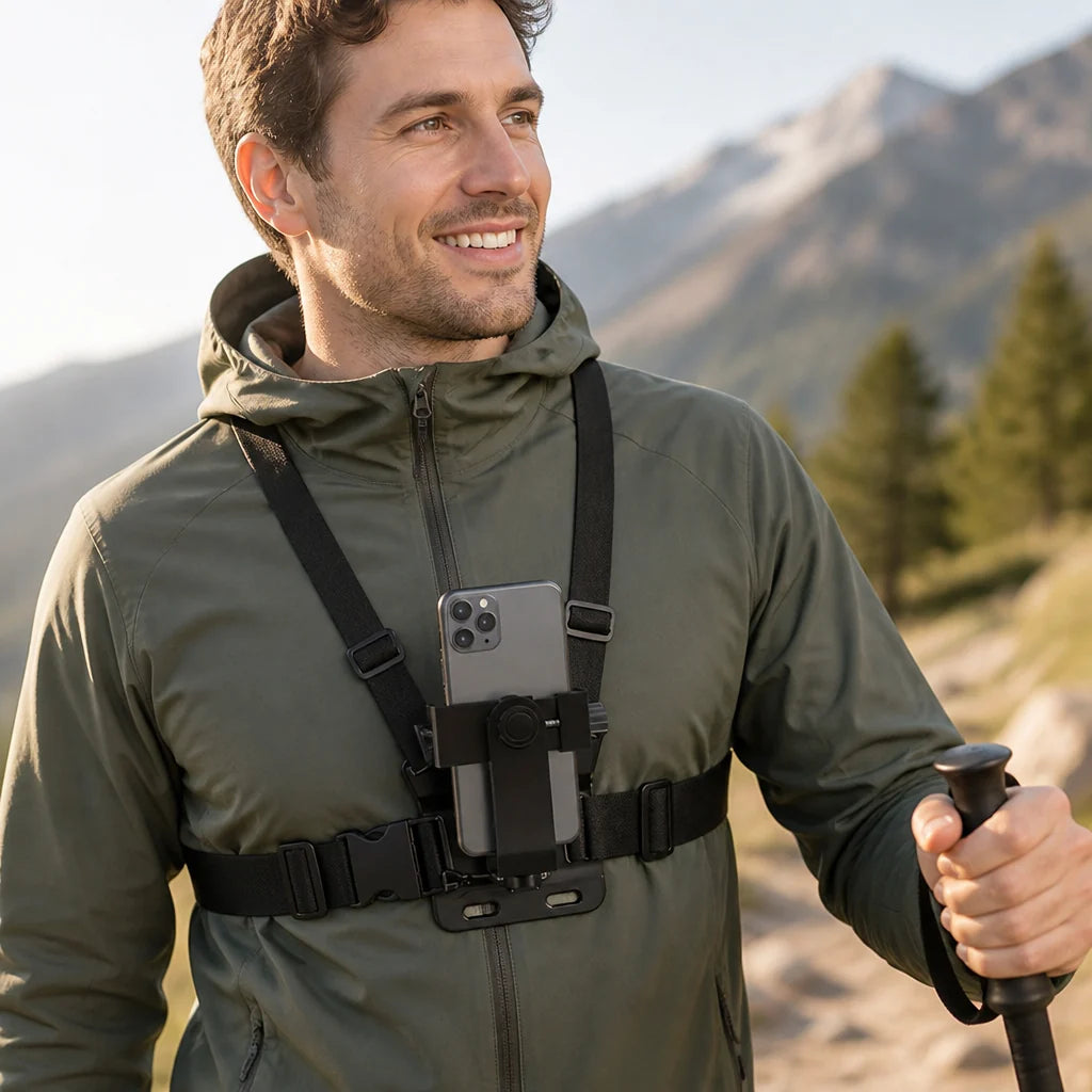 Chest Mount | Adjustable Anti-Slip Straps | For Smartphones & Action Cameras