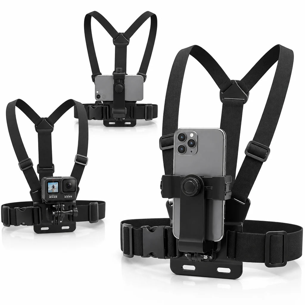 Chest Mount | Adjustable Anti-Slip Straps | For Smartphones & Action Cameras