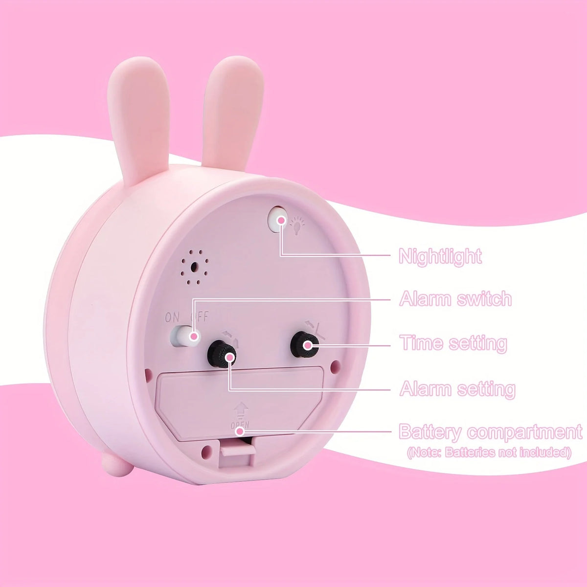 Children's Alarm Clock | Silent & Nightlight Bunny Design