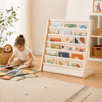 Children’s Bookshelf | 6-Tier Face-Out Canvas Sling | Bottom Storage Pocket