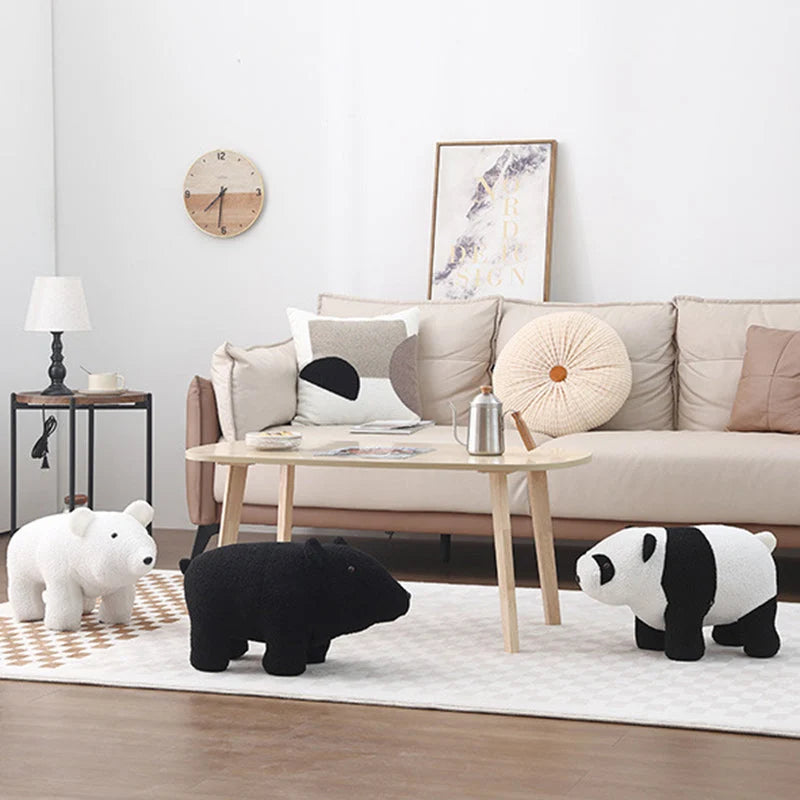 Children's Stool | Teddy Fleece & Solid Wood | Seat Height 27 cm