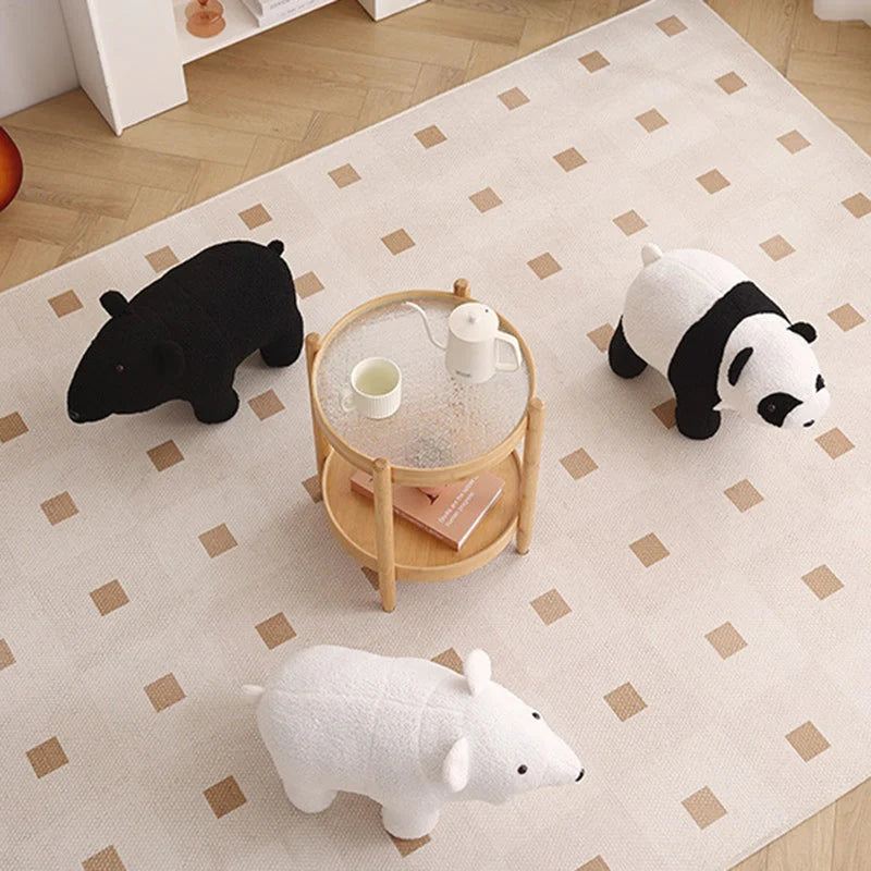 Children's Stool | Teddy Fleece & Solid Wood | Seat Height 27 cm