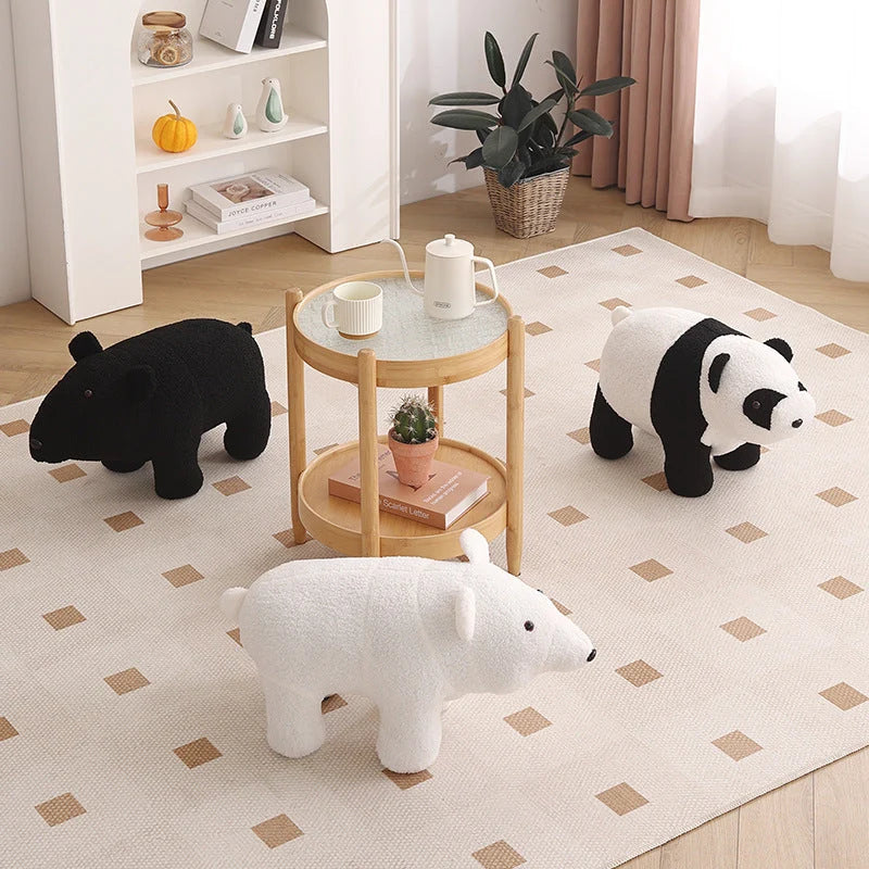 Children's Stool | Teddy Fleece & Solid Wood | Seat Height 27 cm