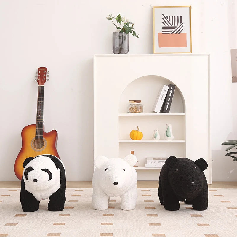 Children's Stool | Teddy Fleece & Solid Wood | Seat Height 27 cm