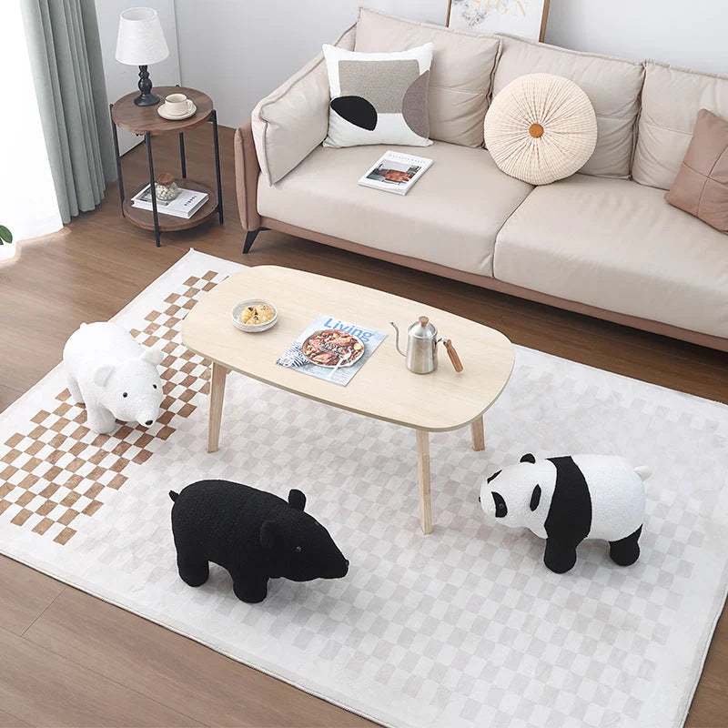 Children's Stool | Teddy Fleece & Solid Wood | Seat Height 27 cm