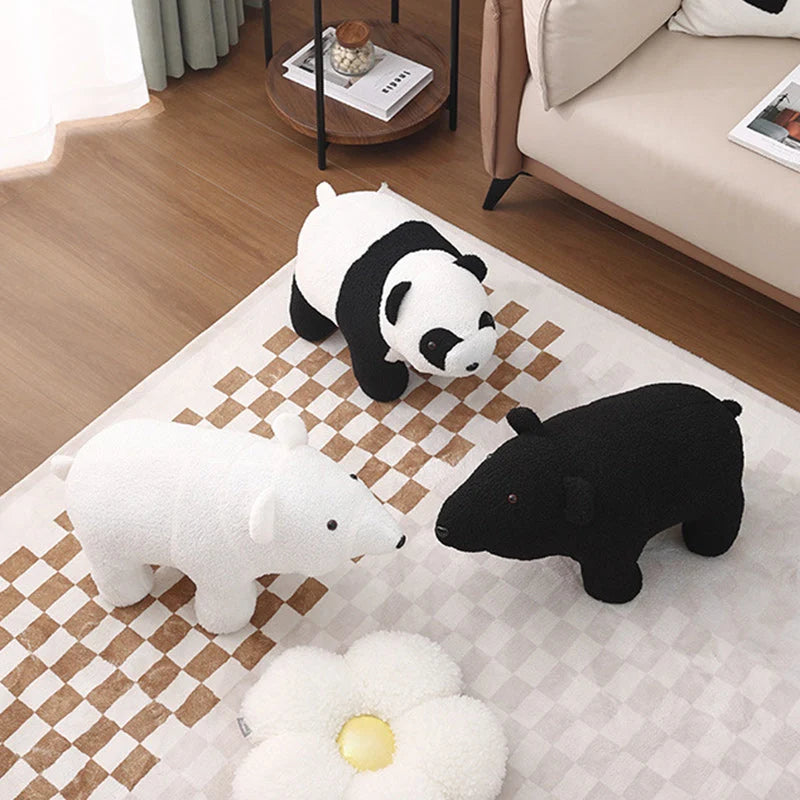 Children's Stool | Teddy Fleece & Solid Wood | Seat Height 27 cm
