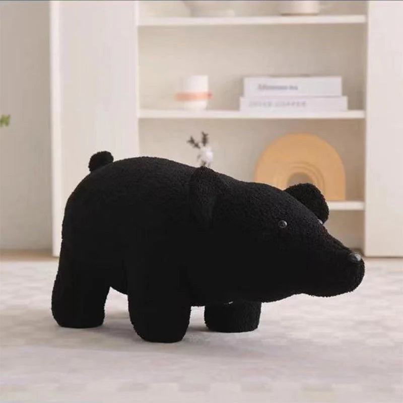 Children's Stool | Teddy Fleece & Solid Wood | Seat Height 27 cm