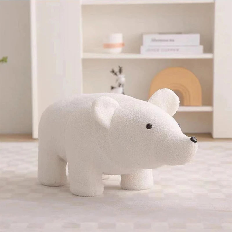 Children's Stool | Teddy Fleece & Solid Wood | Seat Height 27 cm