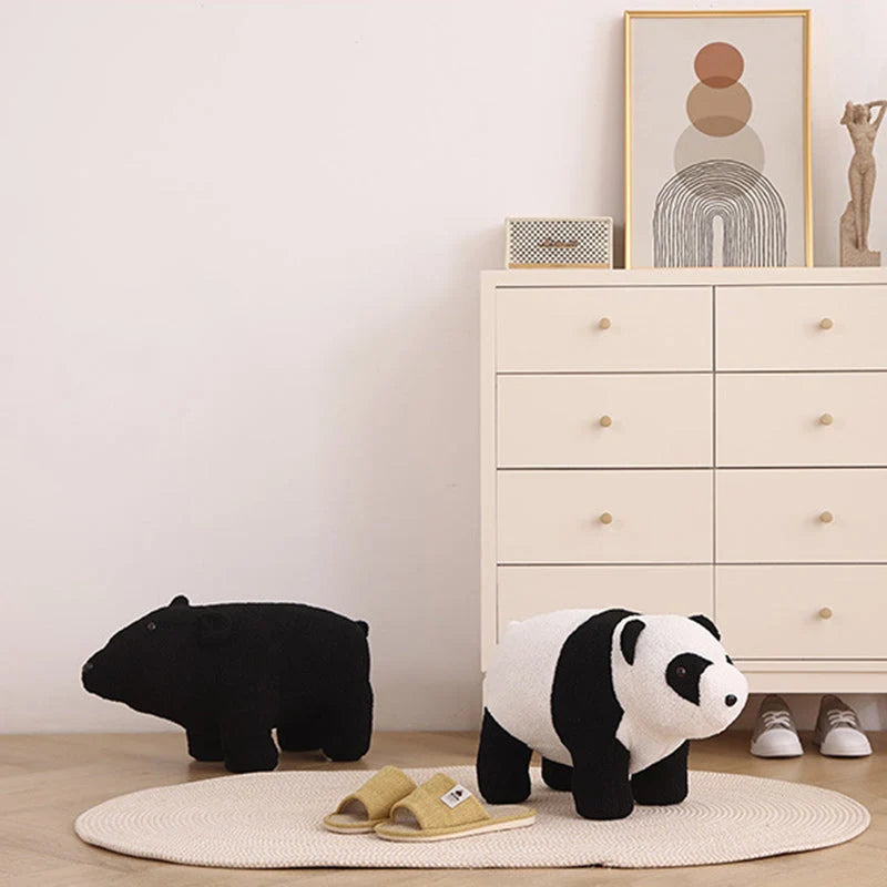 Children's Stool | Teddy Fleece & Solid Wood | Seat Height 27 cm