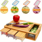 Chopping Board | Bamboo & 4 Pull-Out Trays | 4 Interchangeable Blades