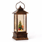Christmas Lantern | Hand-Carved Resin Snow Globe & Warm LED | USB & Battery Powered